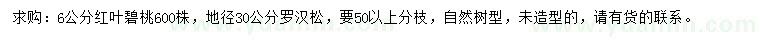 求購6公分紅葉碧桃、地徑30公分羅漢松