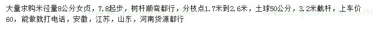 求購米徑量8公分女貞