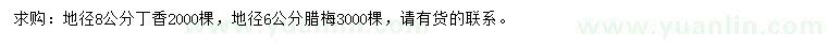 求購(gòu)地徑8公分丁香、地徑6公分臘梅