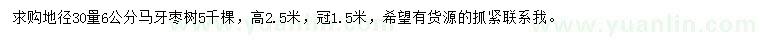 求購地徑30量6公分馬牙棗樹