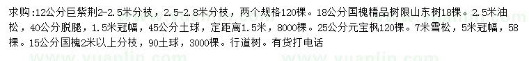 求購巨紫荊、國槐、元寶楓等