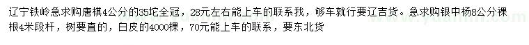 求購4公分糖槭、8公分銀中楊