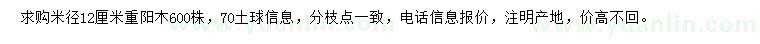 求購米徑12公分重陽木