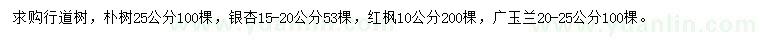 求購(gòu)樸樹(shù)、銀杏、紅楓等