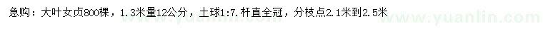 求購(gòu)1.3米量12公分大葉女貞