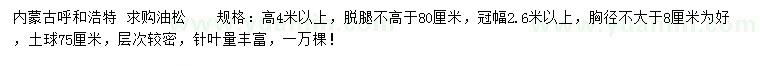 求購(gòu)高4米以上油松