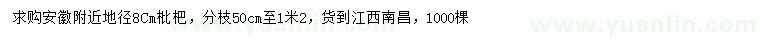 求購地徑8公分枇杷