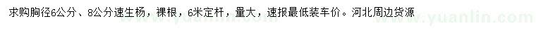 求購胸徑6、8公分速生楊