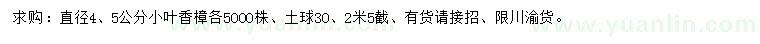 求購(gòu)直徑4、5公分小葉香樟