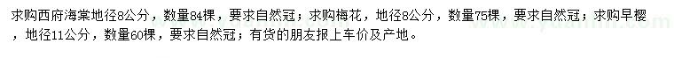求購西府海棠、梅花、早櫻