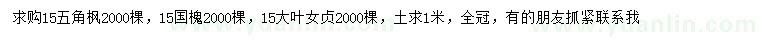 求購五角楓、國槐、大葉女貞