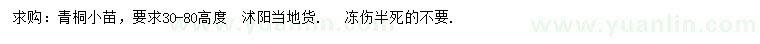 求購高30-80公分青桐小苗