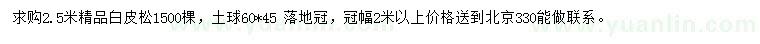 求購(gòu)2.5米白皮松