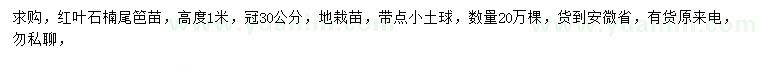 求購冠幅30公分紅葉石楠尾笆苗