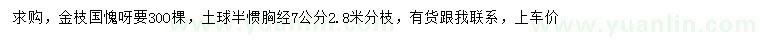 求購胸徑7公分金枝國槐