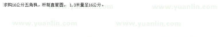 求購(gòu)1.3米量16公分五角楓