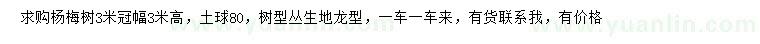 求購冠幅3米楊梅樹