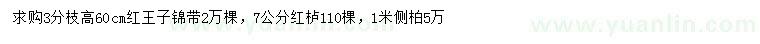 求購紅王子錦帶、紅櫨、側(cè)柏