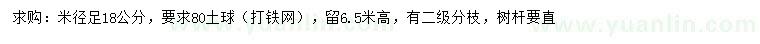 求購米徑18公分藍(lán)花楹地苗