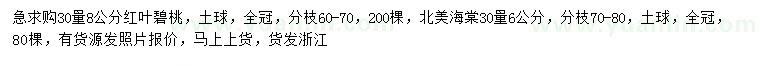 求購30量8公分紅葉碧桃、6公分北美海棠