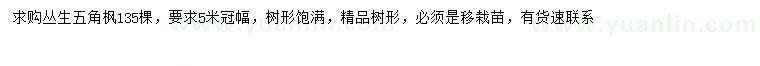 求購冠幅5米叢生五角楓