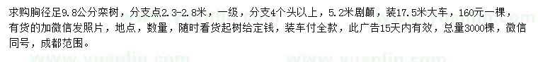 求購胸徑足9.8公分欒樹