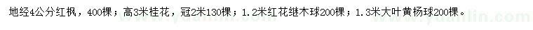 求購(gòu)紅楓、桂花、紅花繼木球等