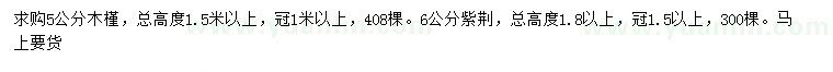 求購5公分木槿、6公分紫荊