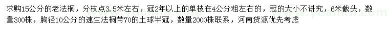 求購15公分老法桐、胸徑10公分速生法桐