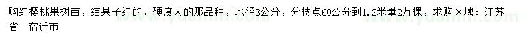 求購地徑3公分紅櫻桃果樹苗