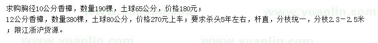 求購胸徑10、12公分香樟