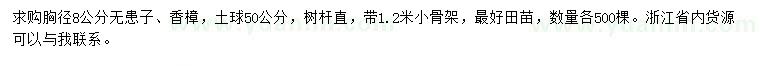 求購胸徑8公分無患子、香樟