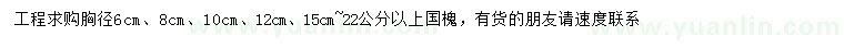 求購胸徑6、8、10、12、15-22公分以上國槐  
