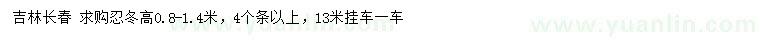 求購高0.8-1.4米忍冬
