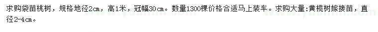 求購地徑2公分桃樹、直徑2-4公分黃欖樹