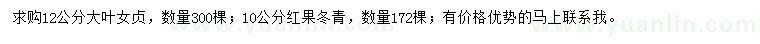 求購12公分大葉女貞、10公分紅果冬青