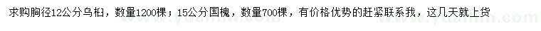 求購胸徑12公分烏桕、15公分國槐