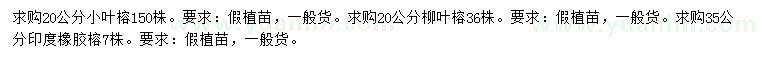 求購小葉榕、柳葉榕、印度橡膠榕