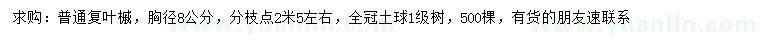 求購胸徑8公分普通復(fù)葉槭
