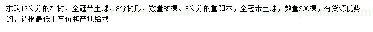 求購(gòu)13公分樸樹(shù)、8公分重陽(yáng)木
