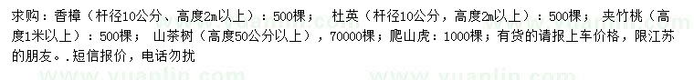 求購香樟、杜英、夾竹桃等