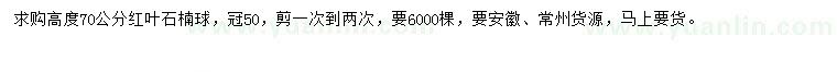 求購(gòu)高度70公分紅葉石楠球
