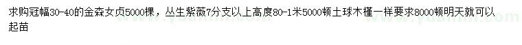 求購(gòu)金森女貞、叢生紫薇、木槿