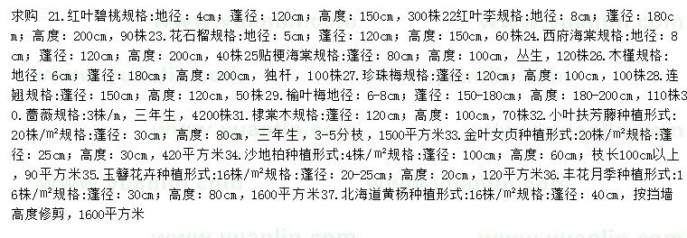 求購x紅葉碧桃、紅葉李、花石榴等
