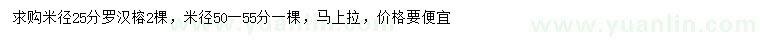 求購米徑25、50-55公分羅漢榕
