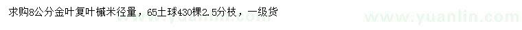求購米徑8公分金葉復(fù)葉槭