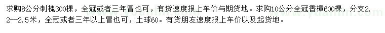 求購(gòu)8公分刺槐、10公分香樟