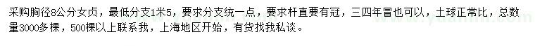 求購胸徑8公分女貞
