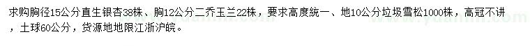 求購銀杏、二喬玉蘭、雪松