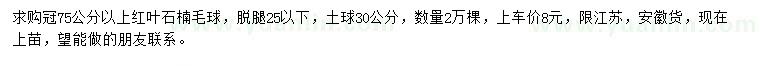 求購冠75公分以上紅葉石楠毛球